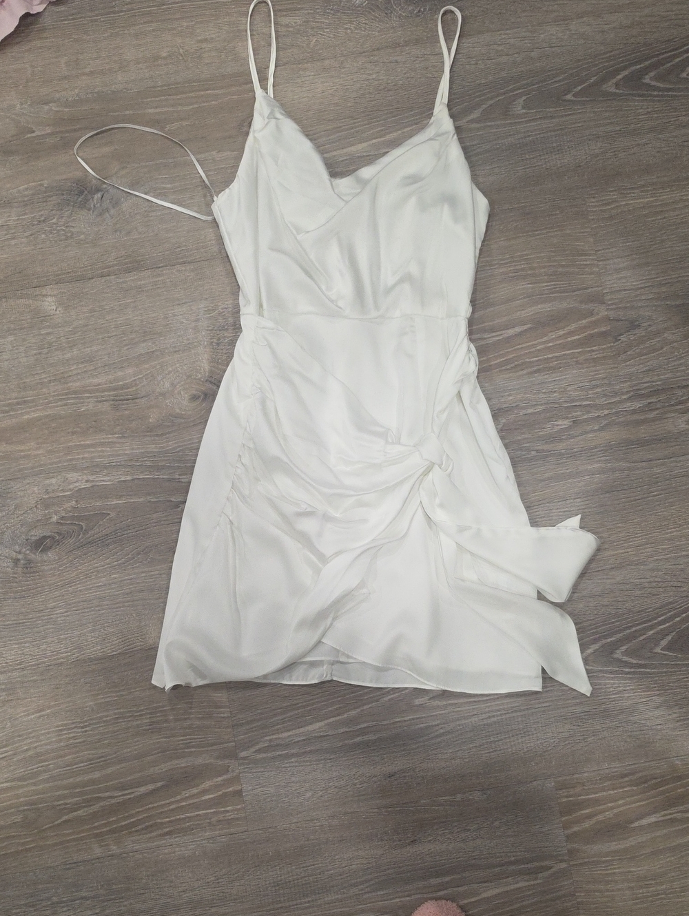 White Satin Spaghetti-Strap Wrap Mini Dress